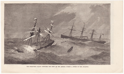The Steam-ship Baltic rescuing the crew of the Assyria during a storm in the Atlantic